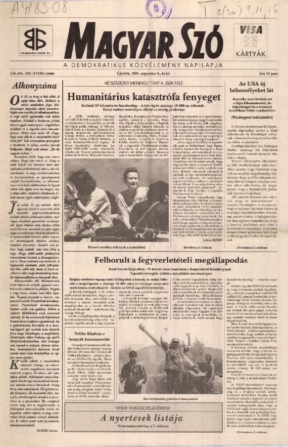 Magyar Szó, 52. évf. 1995. augusztus 8. 182. sz. 1–16. oldal