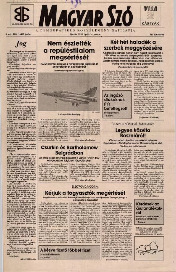 Magyar Szó, 50. évf. 1993. április 14. 100. sz. 1–12. oldal