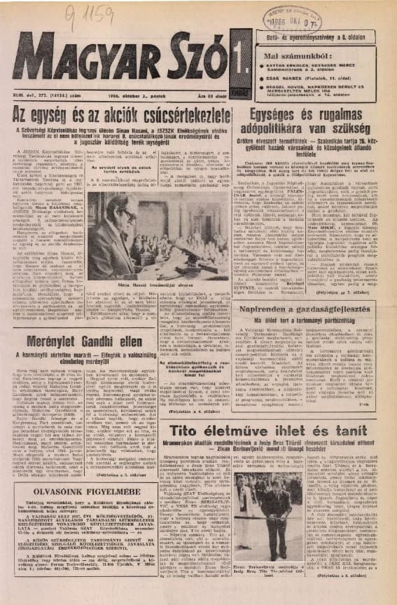 Magyar Szó, 43. évf. 1986. október 3. 272. sz. 1–24. oldal