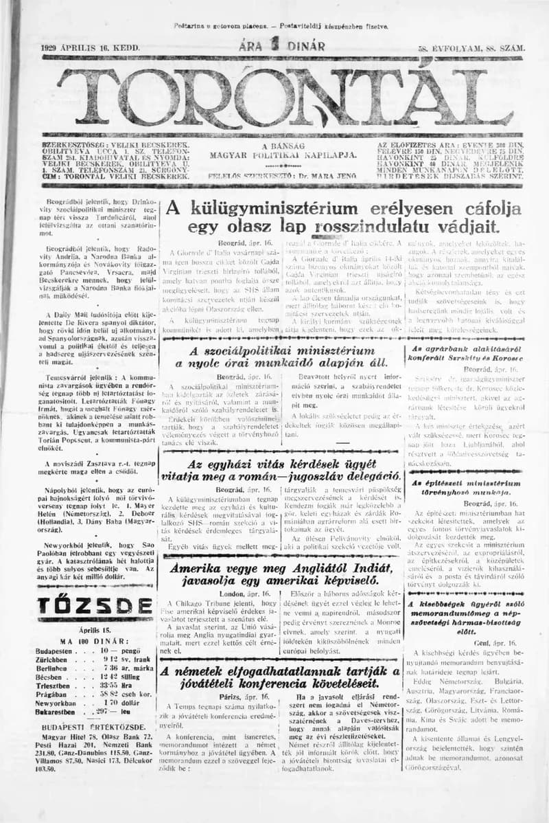 Torontál, 58. évf. 1929. április 16. 88. sz.