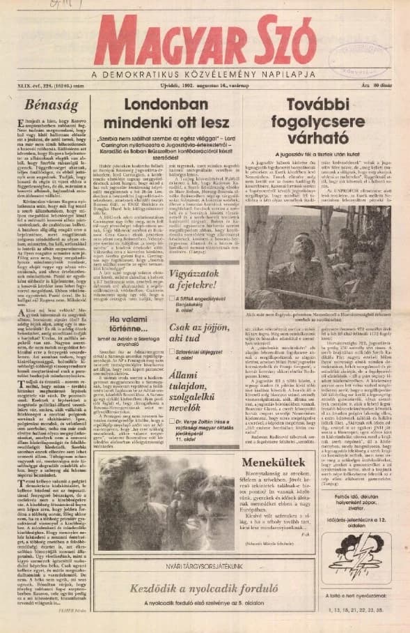Magyar Szó, 49. évf. 1992. augusztus 16. 224. sz. 1–24. oldal