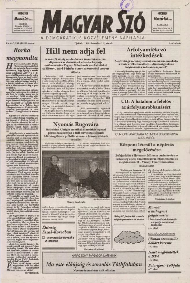 Magyar Szó, 55. évf. 1998. december 11. 293. sz. 1–16. oldal