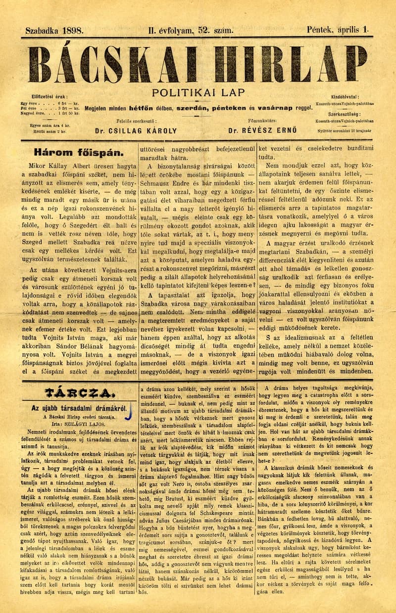 Bácskai Hirlap, 2. évf. 1898. április 1. 52. sz.