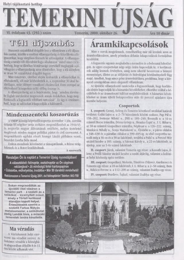 Temerini Újság, 6. évf. 2000. október 26. 43. sz.