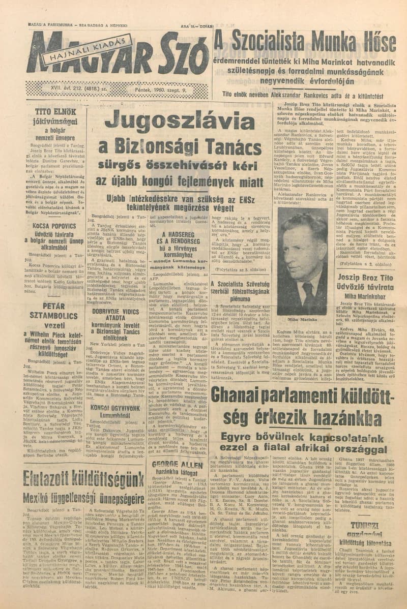 Magyar Szó, 17. évf. 1960. szeptember 9. 212. sz. 1–20. oldal