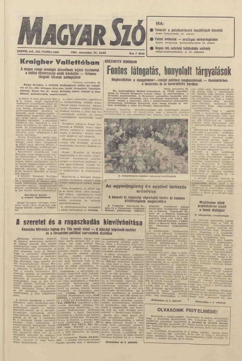 Magyar Szó, 38. évf. 1981. november 24. 324. sz.