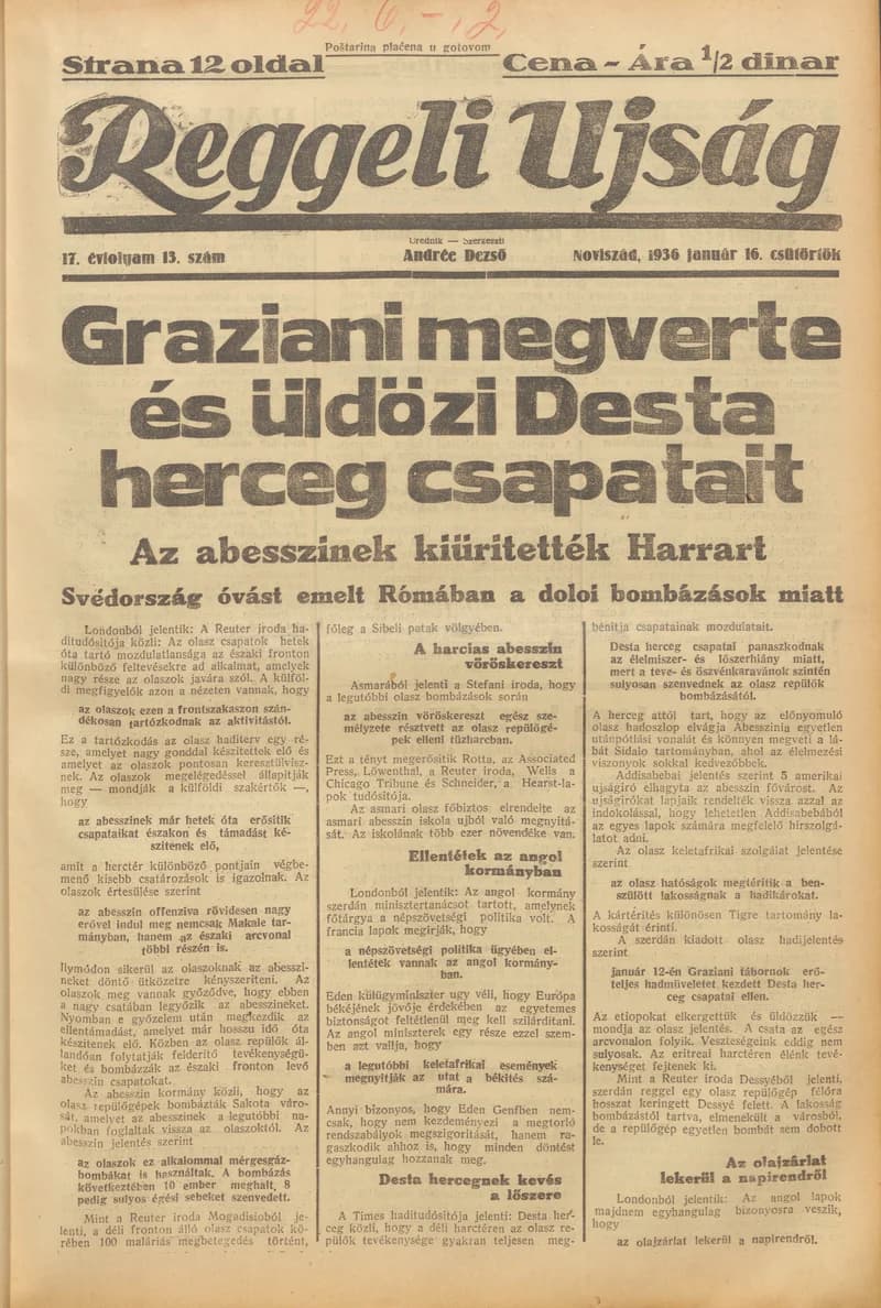 Reggeli Újság, 17. évf. 1936. január 16. 13. sz.