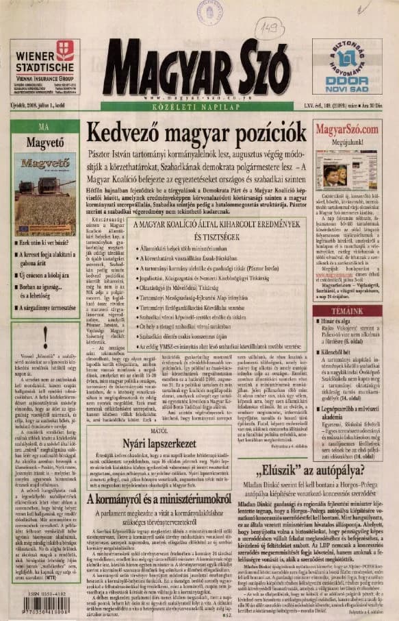 Magyar Szó, 65. évf. 2008. július 1. 149. sz. 1–20. oldal