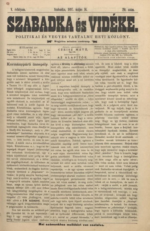 Szabadka és vidéke II, 5. évf. 1897. május 16. 20. sz.