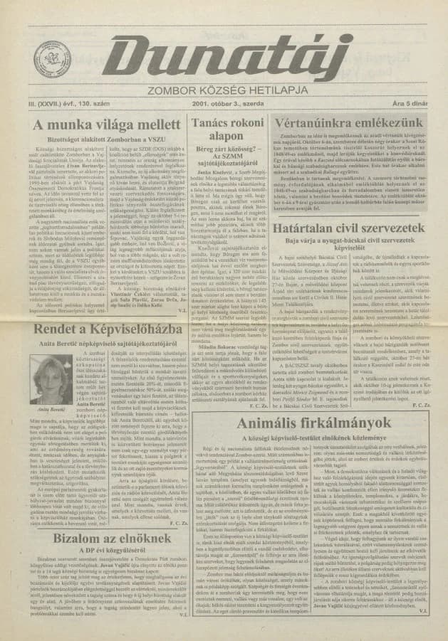 Dunatáj, 3. évf. 2001. október 3. 130. sz.