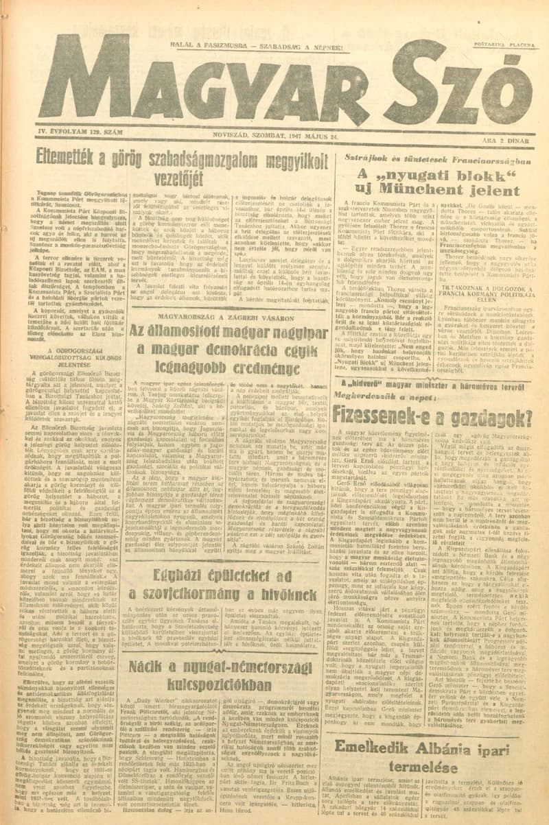 Magyar Szó, 4. évf. 1947. május 24. 129. sz. 1–6. oldal