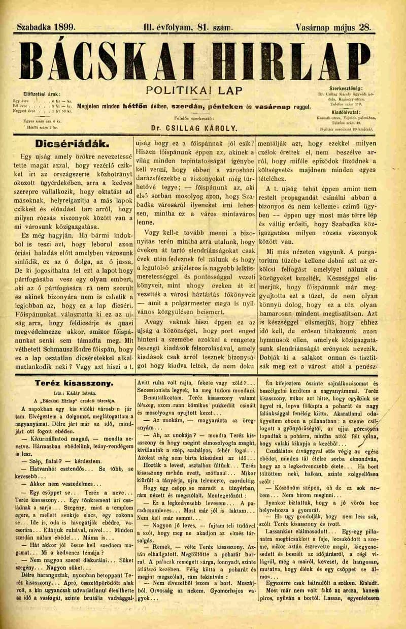 Bácskai Hirlap, 3. évf. 1899. május 28. 81. sz.