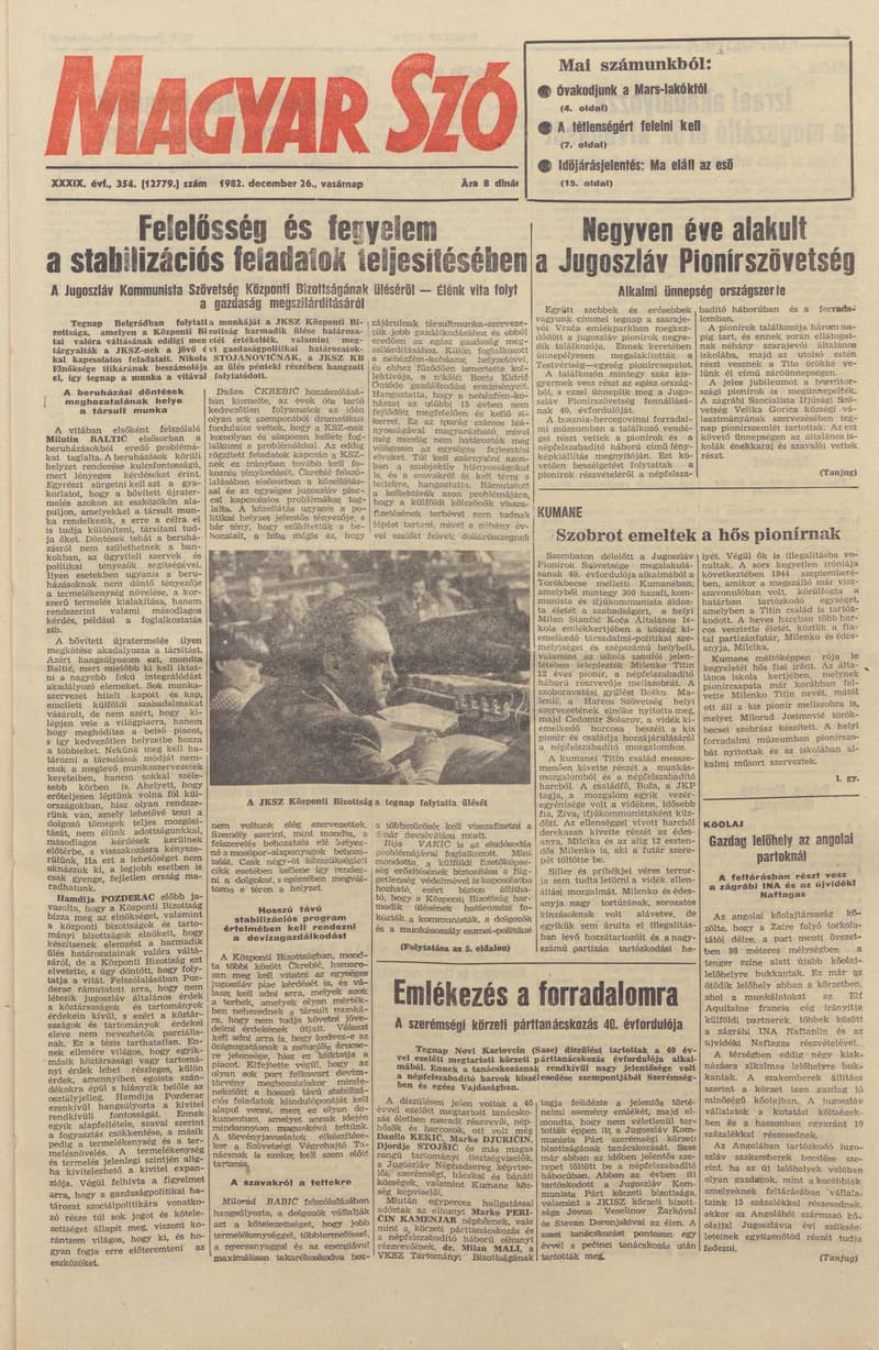 Magyar Szó, 39. évf. 1982. december 26. 354. sz. 1–28. oldal