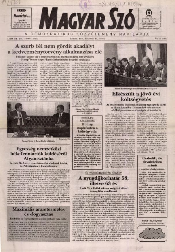 Magyar Szó, 58. évf. 2000. december 19. 291. sz. 1–16. oldal