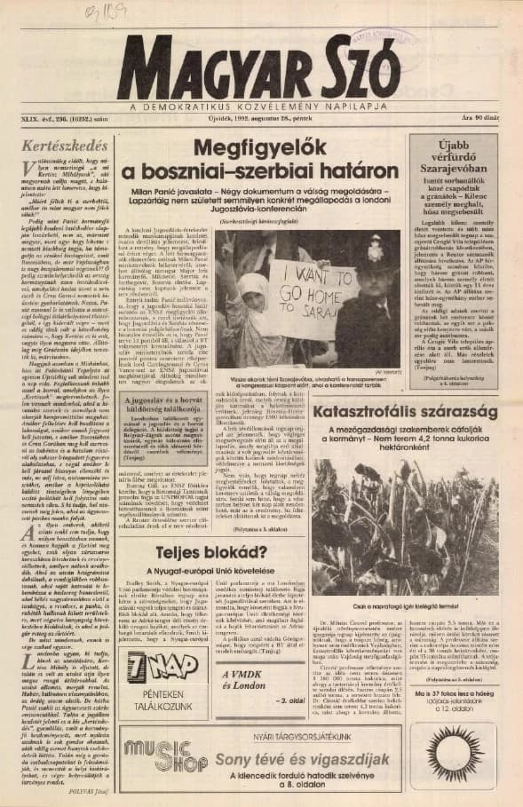 Magyar Szó, 49. évf. 1992. augusztus 28. 236. sz. 1–16. oldal