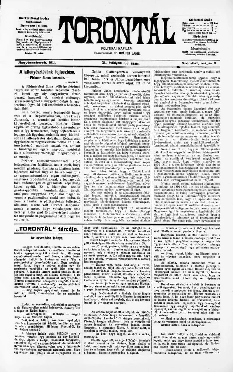 Torontál, 40. évf. 1911. május 6. 103. sz.