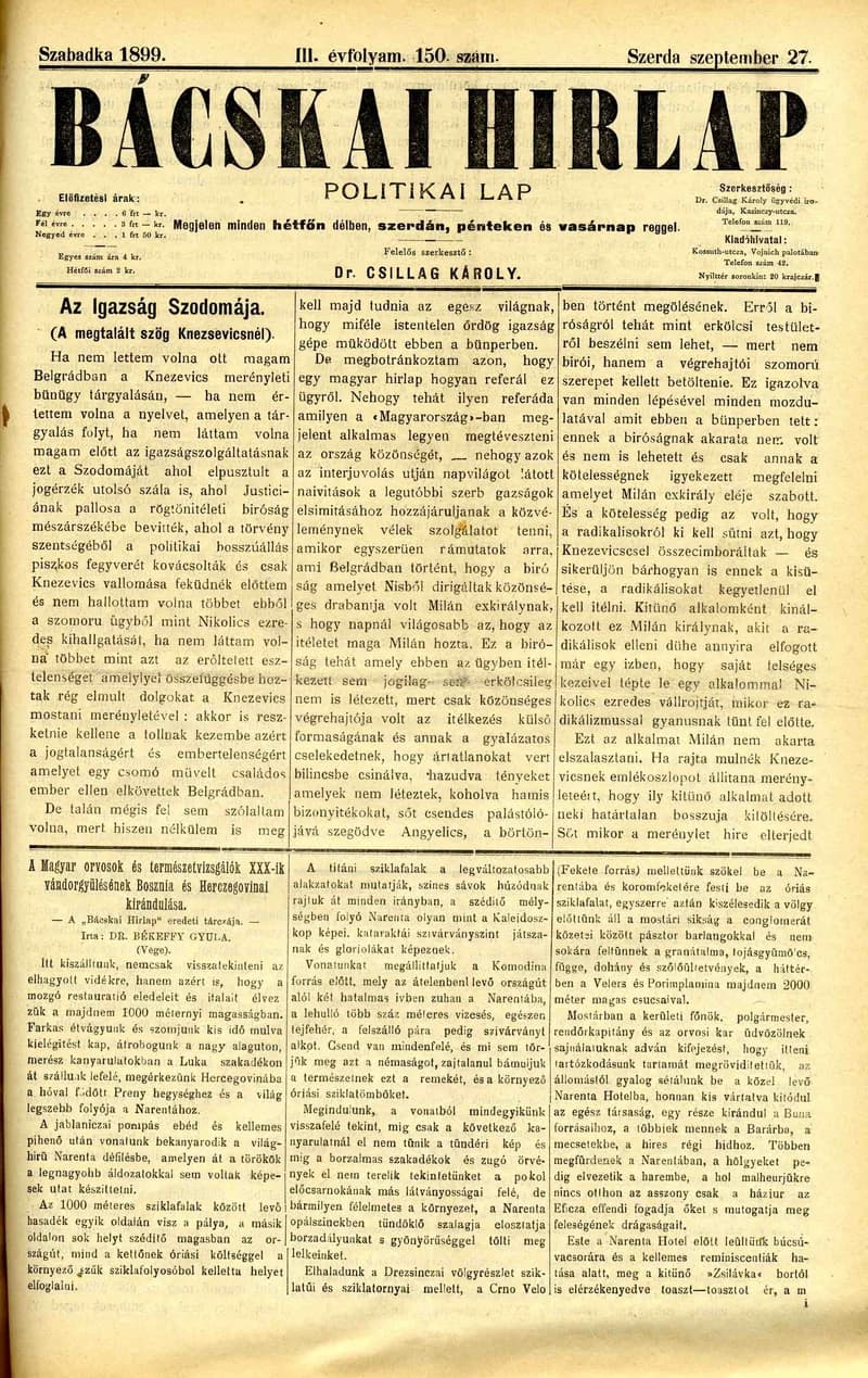 Bácskai Hirlap, 3. évf. 1899. szeptember 27. 150. sz.