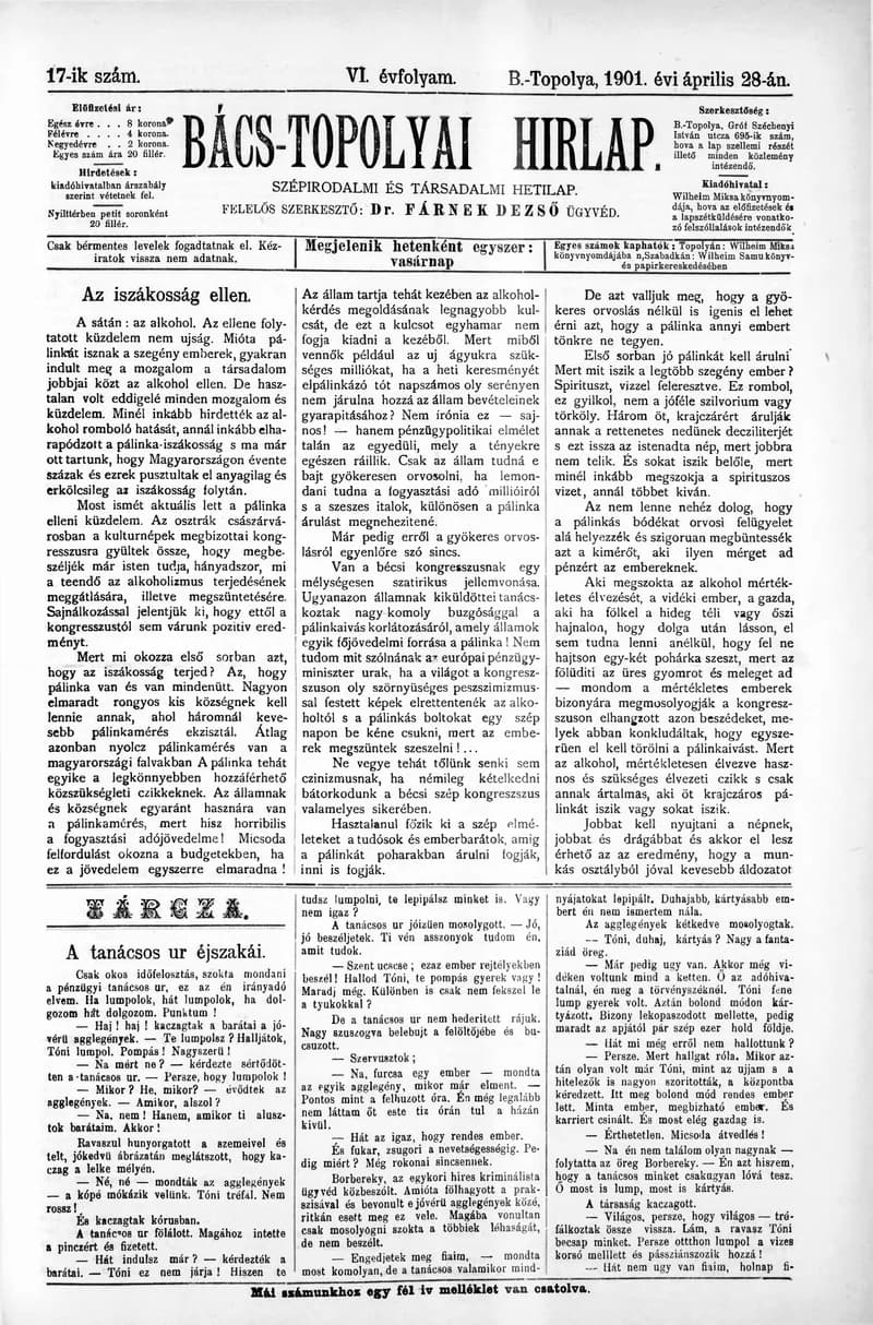Bács-Topolyai Hirlap, 6. évf. 1901. április 28. 17. sz.