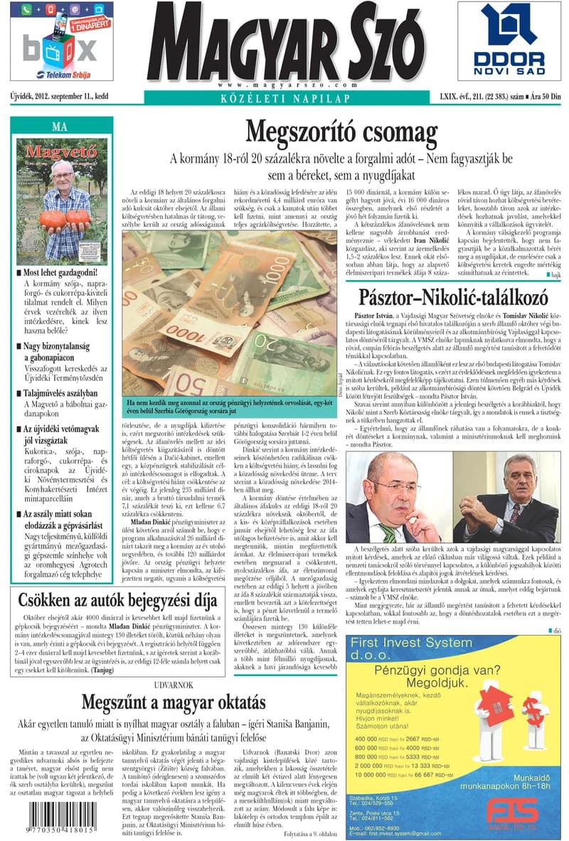 Magyar Szó, 69. évf. 2012. szeptember 11. 211. sz. 1–20. oldal