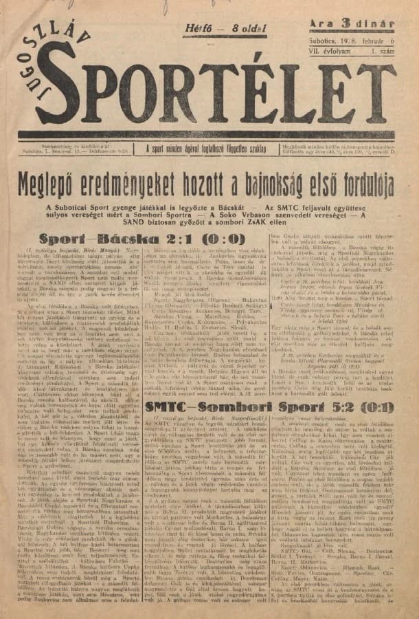 Jugoszláv sportélet, 7. évf. 1928. február 6. 1. sz.