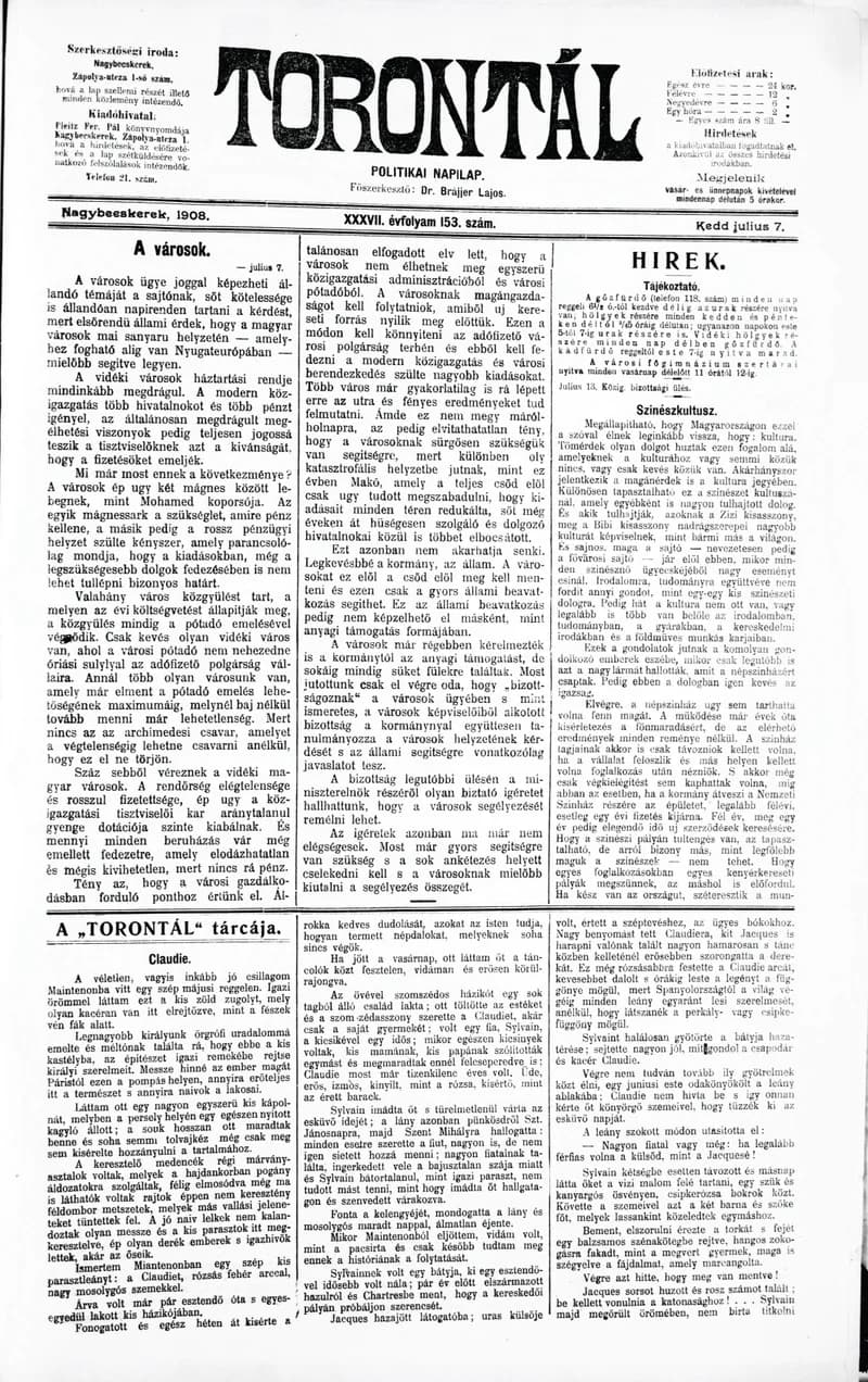 Torontál, 37. évf. 1908. július 7. 153. sz.
