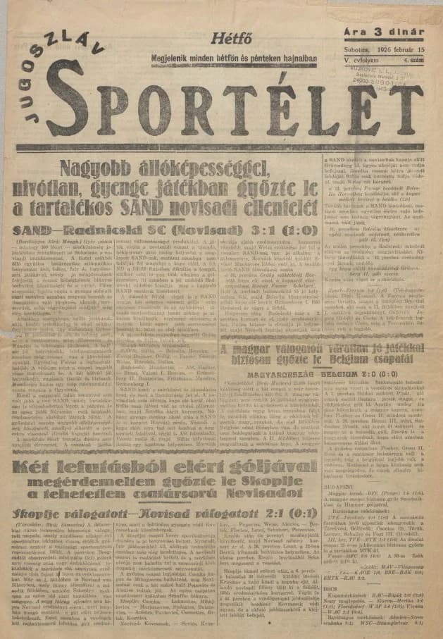 Jugoszláv sportélet, 5. évf. 1926. február 15. 4. sz.