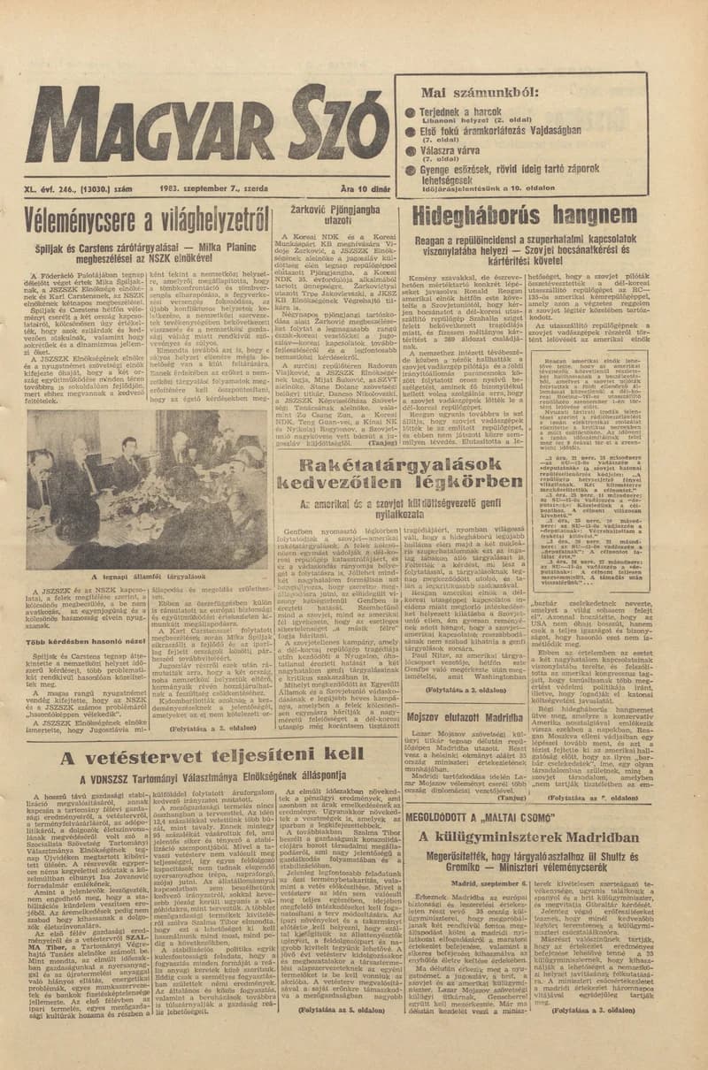 Magyar Szó, 40. évf. 1983. szeptember 7. 246. sz.