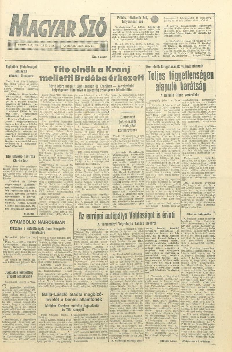 Magyar Szó, 35. évf. 1978. augusztus 31. 239. sz. 1–16. oldal