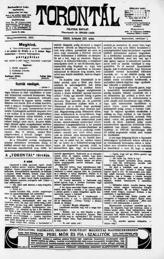 Torontál, 39. évf. 1910. október 1. 223. sz.