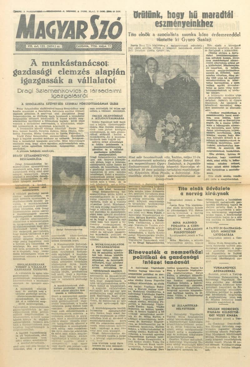 Magyar Szó, 13. évf. 1956. május 17. 133. sz. 1–8. oldal