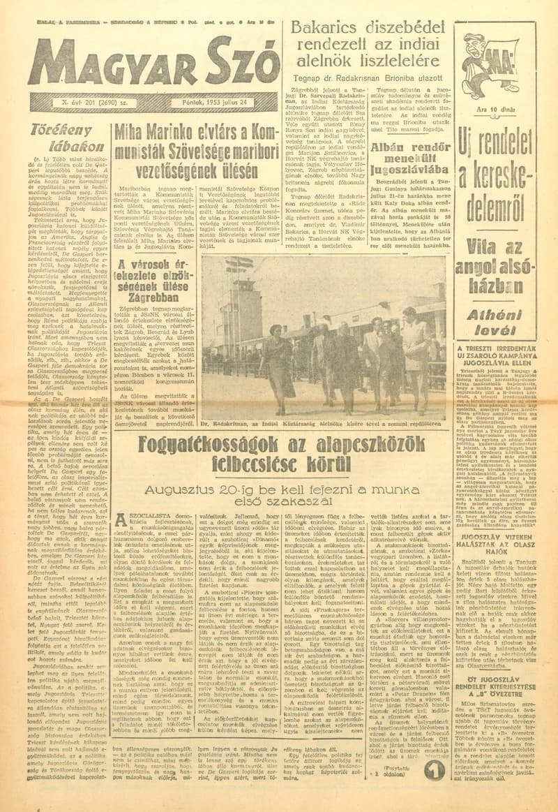 Magyar Szó, 10. évf. 1953. július 24. 201. sz. 1–8. oldal