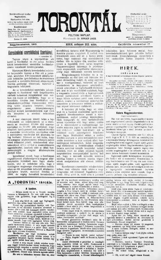 Torontál, 39. évf. 1910. november 17. 262. sz.