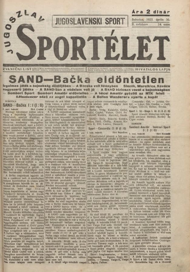 Jugoszláv sportélet, 2. évf. 1923. április 30. 14. sz.