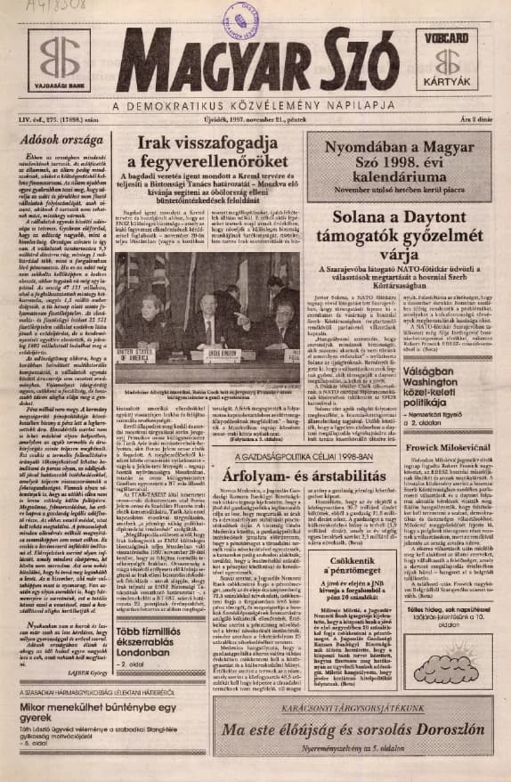 Magyar Szó, 54. évf. 1997. november 21. 275. sz. 1–16. oldal