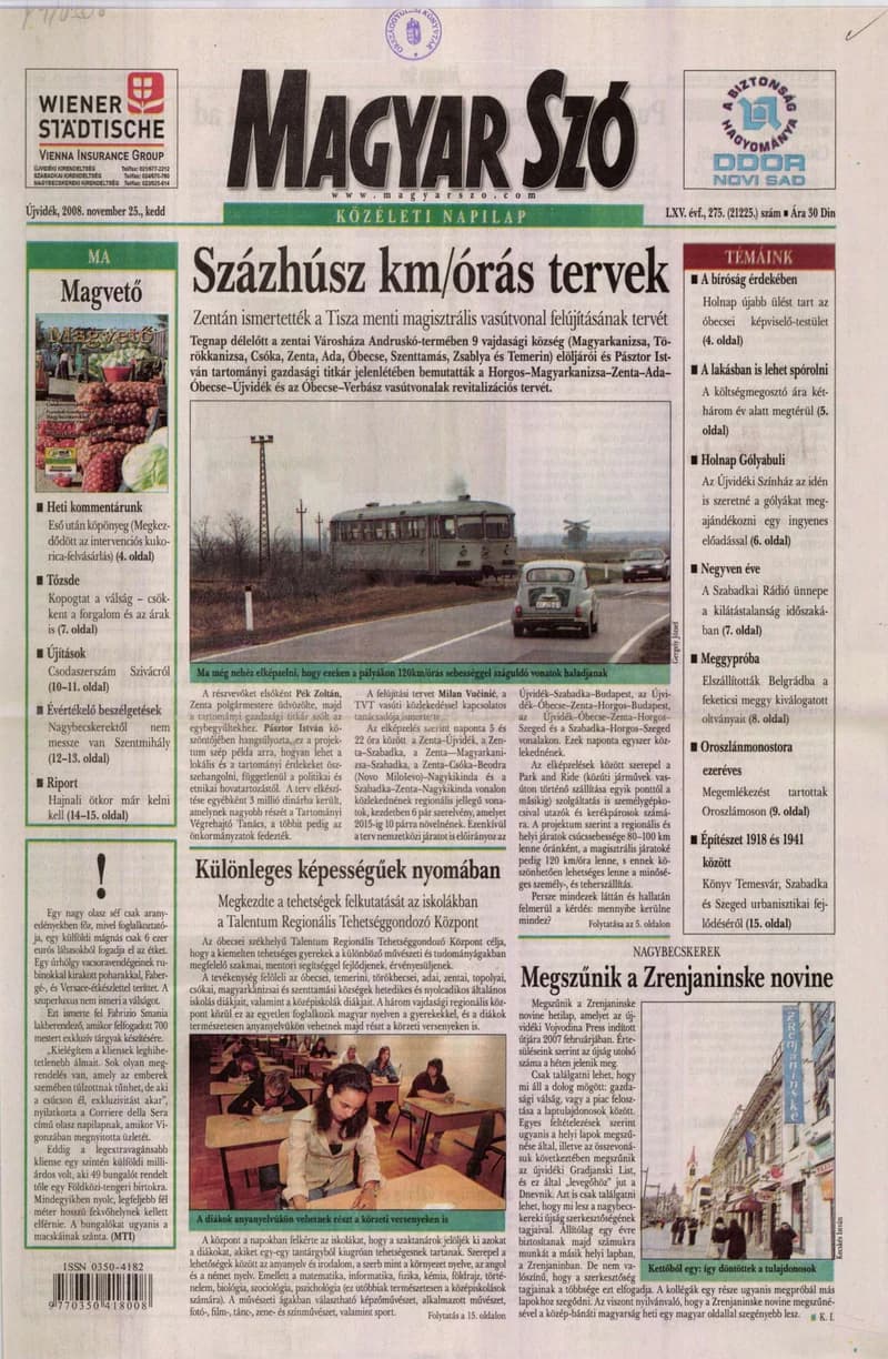 Magyar Szó, 65. évf. 2008. november 25. 275. sz. 1–20. oldal