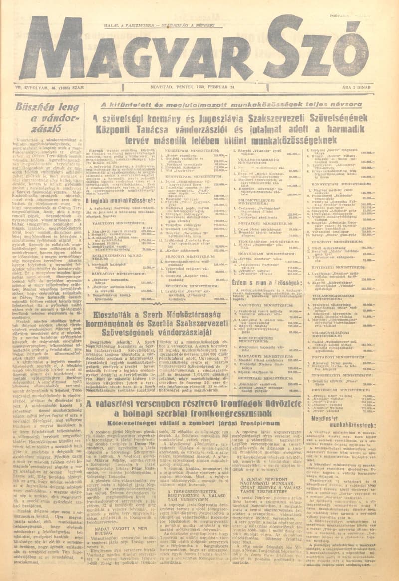 Magyar Szó, 7. évf. 1950. február 24. 46. sz. 1–4. oldal