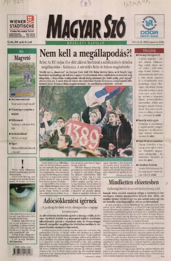 Magyar Szó, 65. évf. 2008. április 22. 92. sz. 1–20. oldal