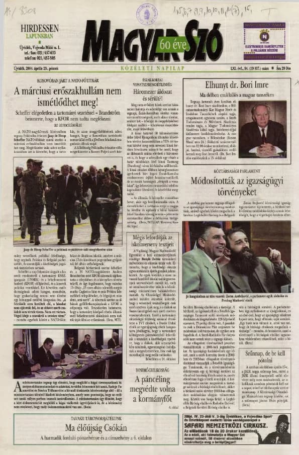 Magyar Szó, 61. évf. 2004. április 23. 94. sz. 1–20. oldal