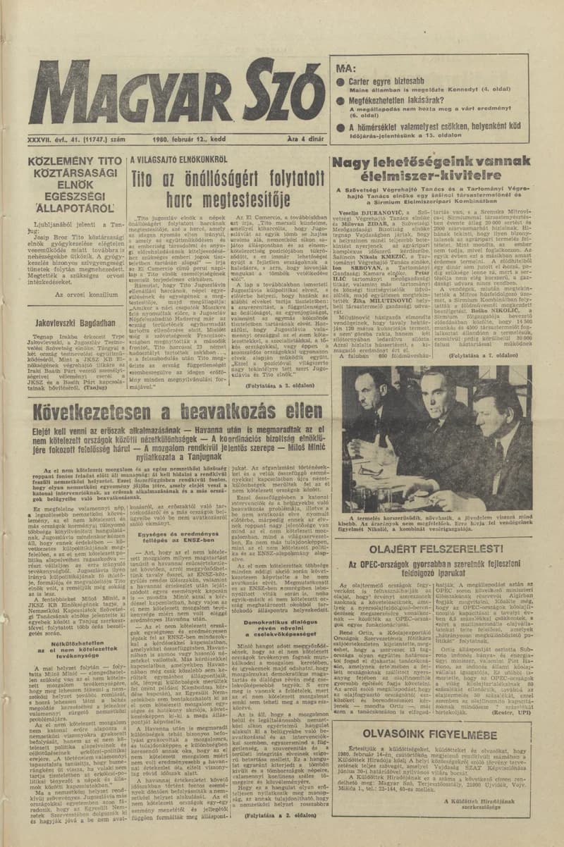 Magyar Szó, 37. évf. 1980. február 12. 41. sz. 1–20. oldal