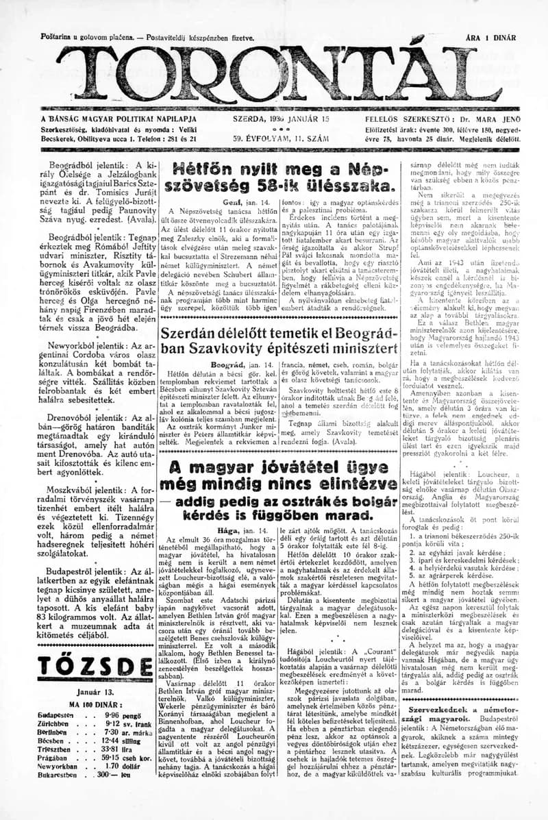 Torontál, 59. évf. 1930. január 15. 11. sz.