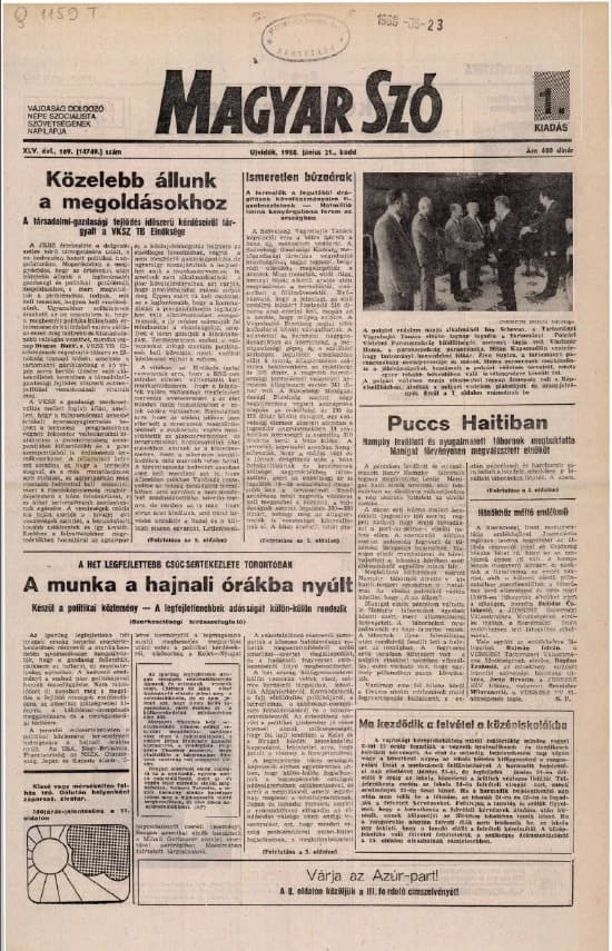 Magyar Szó, 45. évf. 1988. június 21. 169. sz. 1–20. oldal