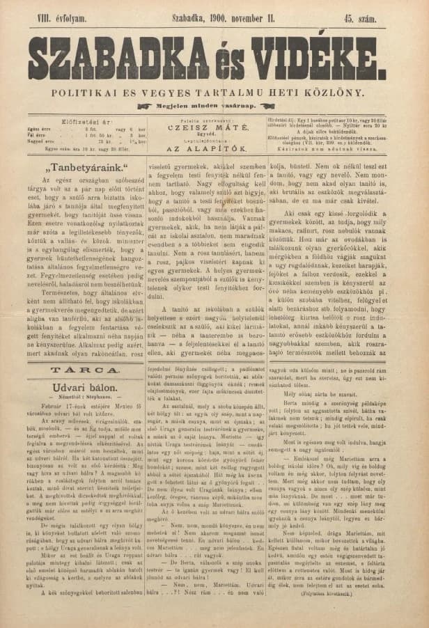 Szabadka és vidéke II, 8. évf. 1900. november 11. 45. sz.