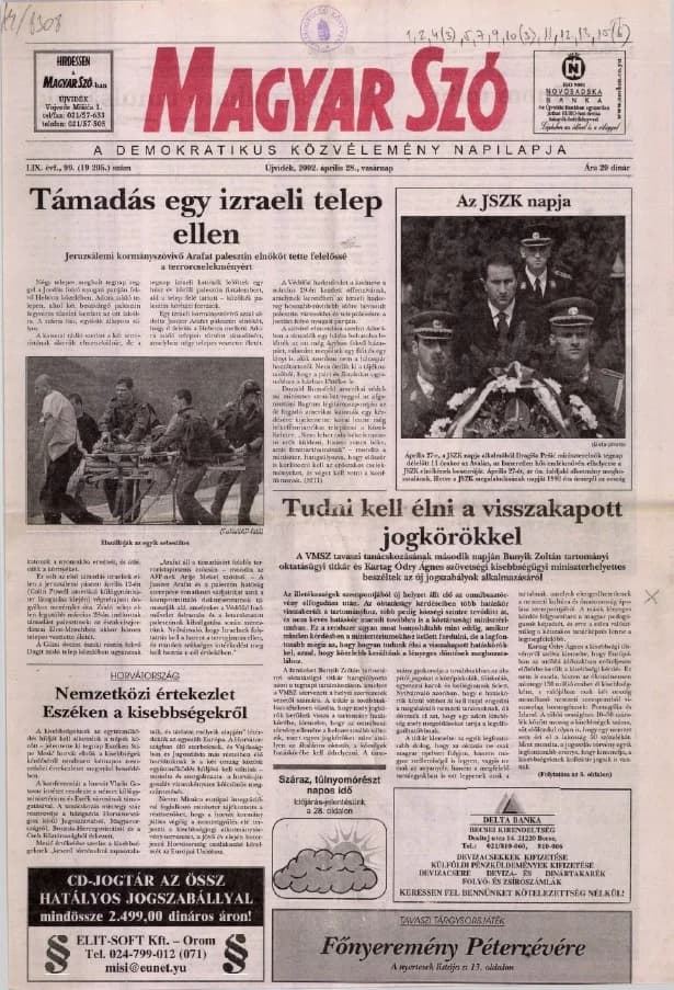 Magyar Szó, 59. évf. 2002. április 28. 99. sz. 1–28. oldal