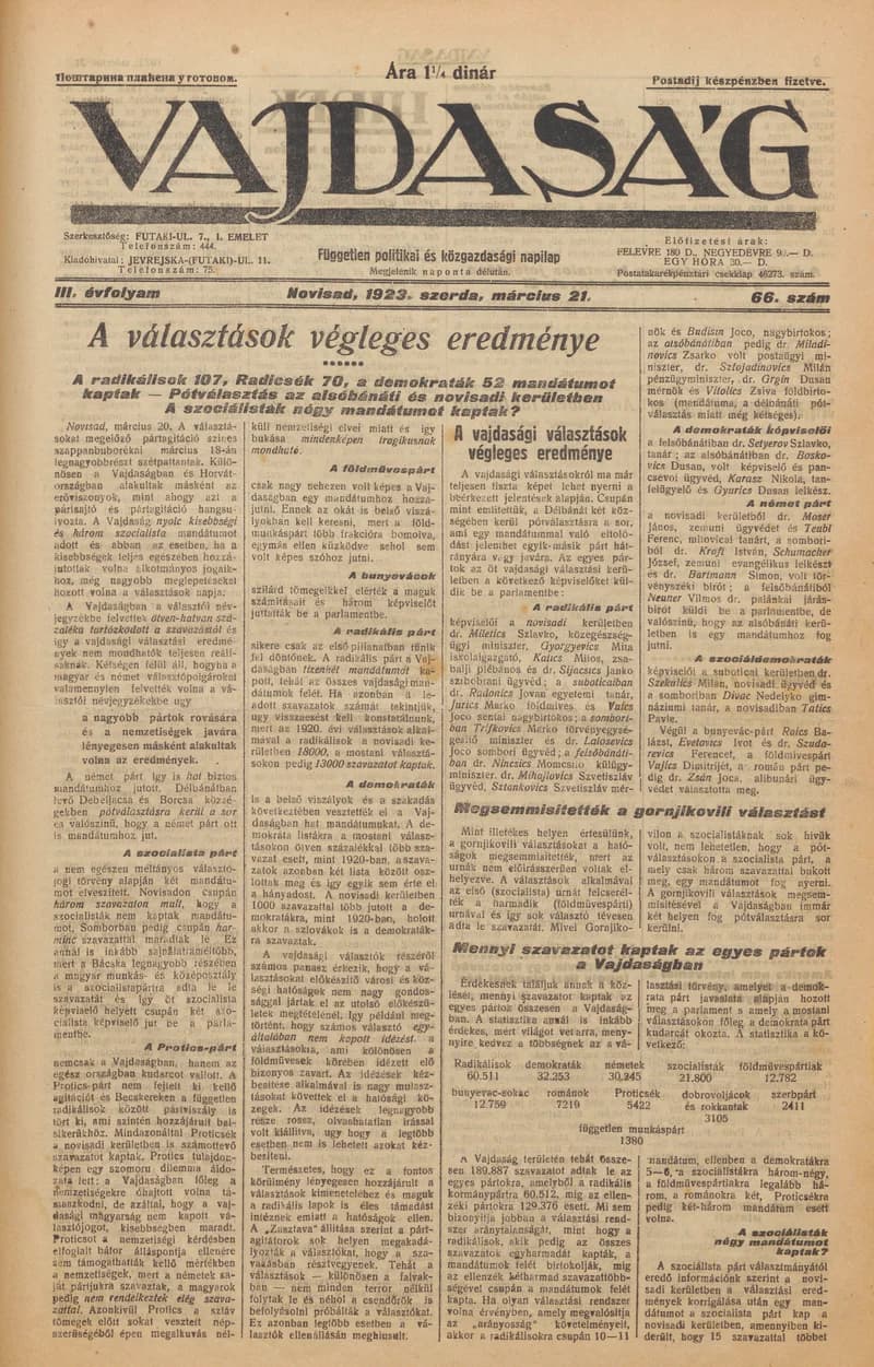 Vajdaság, 3. évf. 1923. március 21. 66. sz.