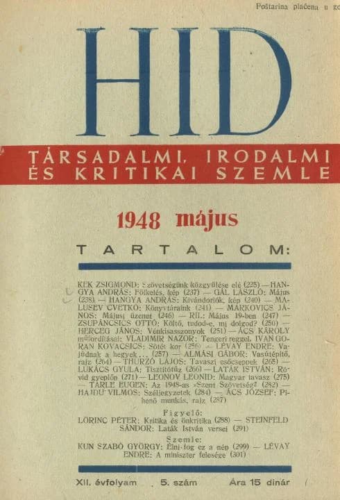 Híd, 12. évf. 1948. május. 5. sz. 225–304. oldal