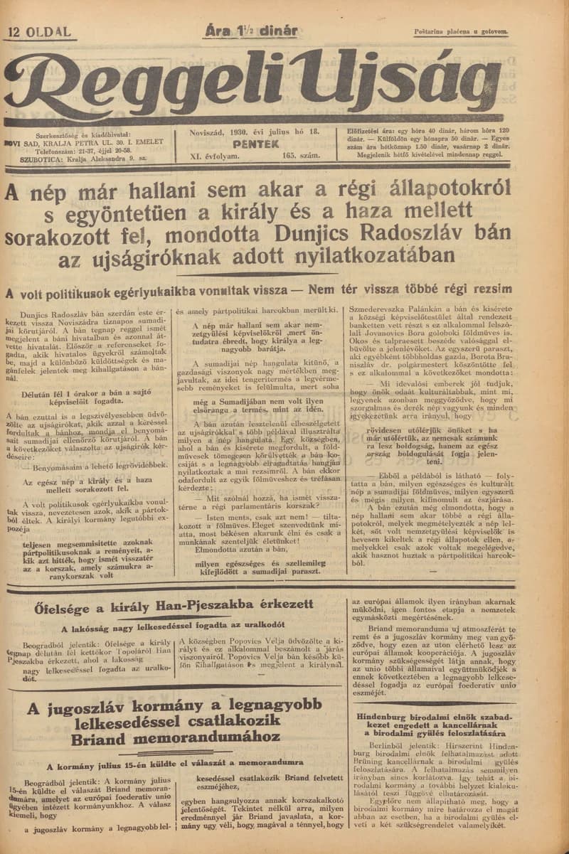Reggeli Újság, 11. évf. 1930. július 18. 165. sz.