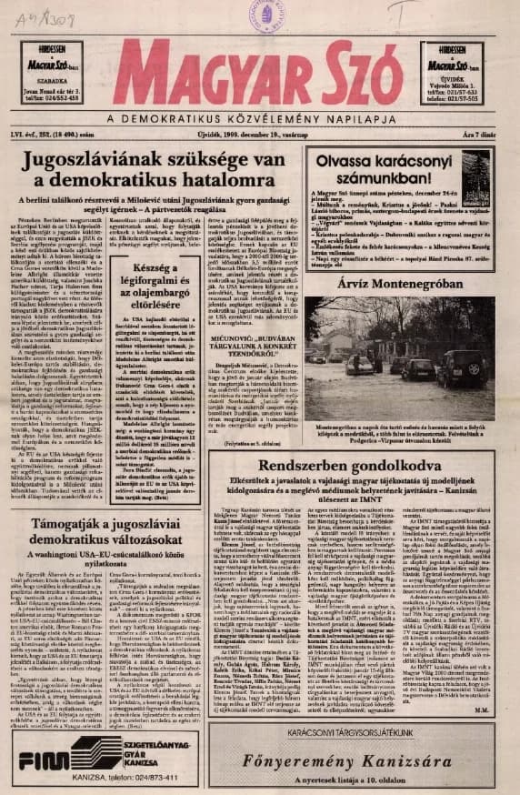 Magyar Szó, 56. évf. 1999. december 19. 252. sz. 1–24. oldal