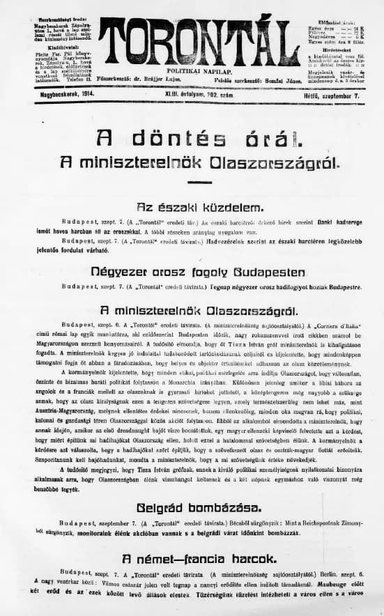 Torontál, 43. évf. 1914. szeptember 7. 202. sz.