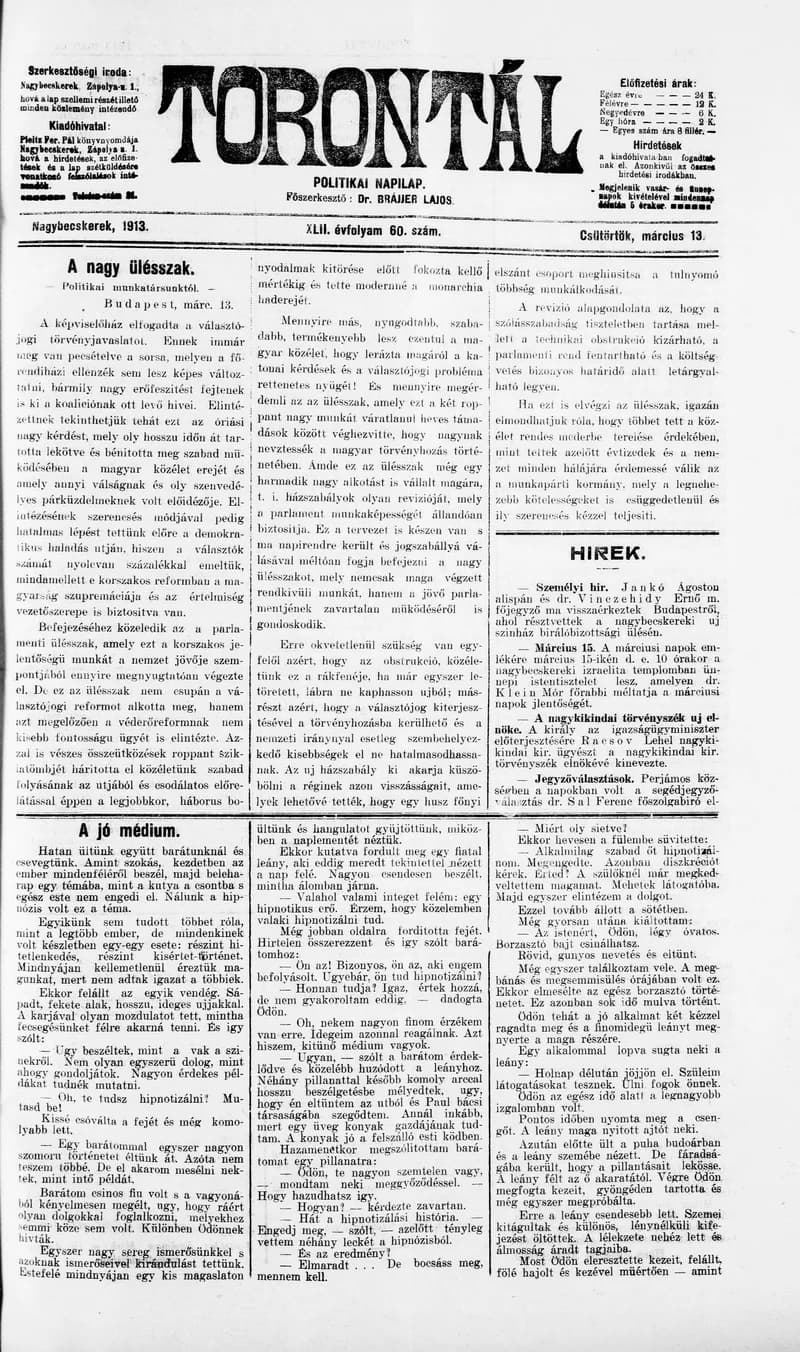 Torontál, 42. évf. 1913. március 13. 60. sz.