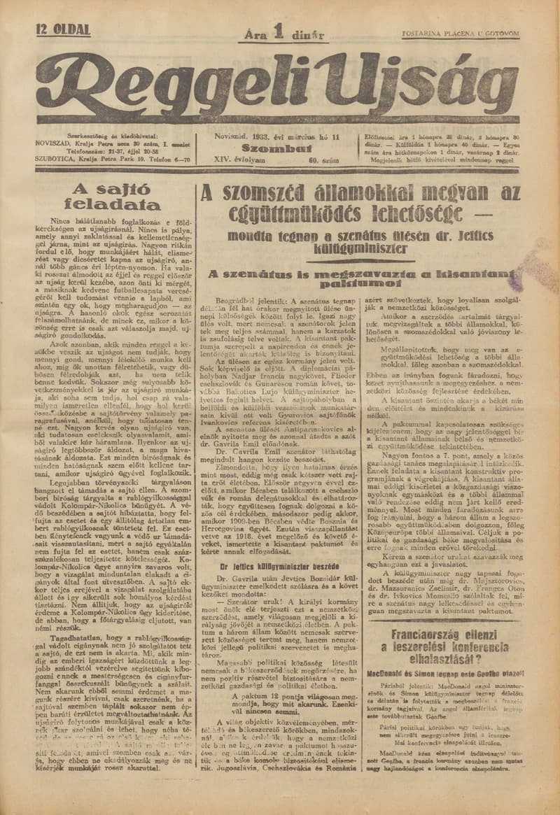 Reggeli Újság, 14. évf. 1933. március 11. 60. sz.